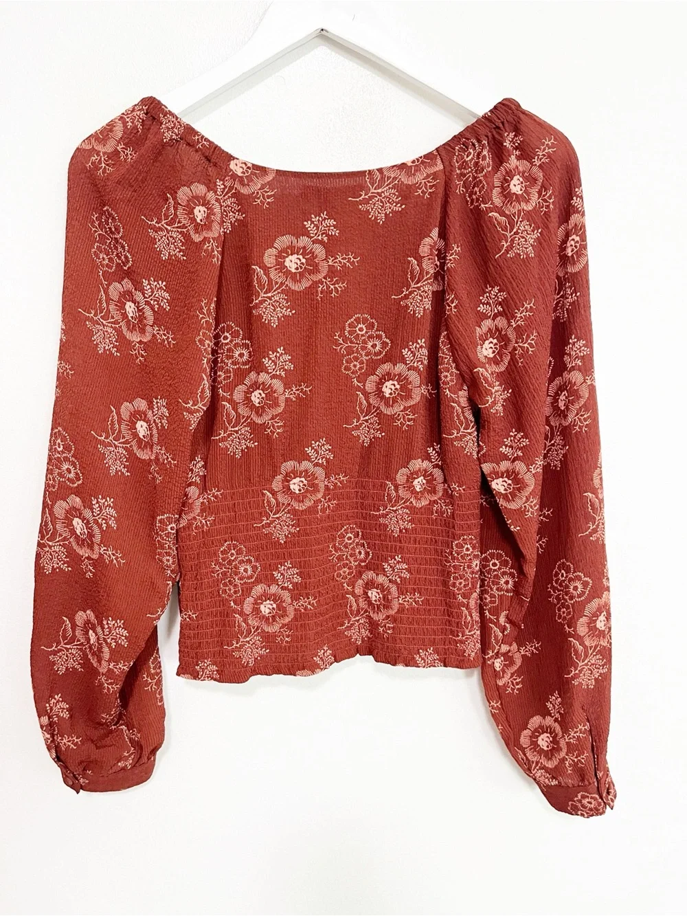 BOGO! NWT Madewell Preston Puff Sleeve Floral Blouse Rust Size Medium